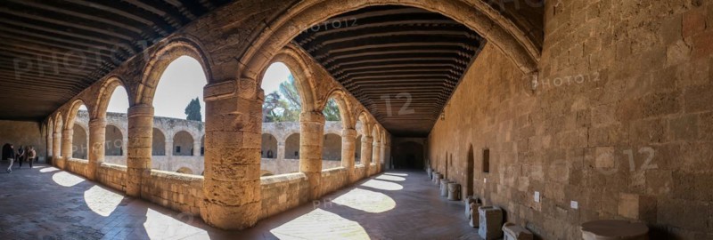 Collonades, artefacts, Archaeological Museum in the former Order of St John Hospital, 15th c., Old Town, Rhodes Town, Greece, Europe