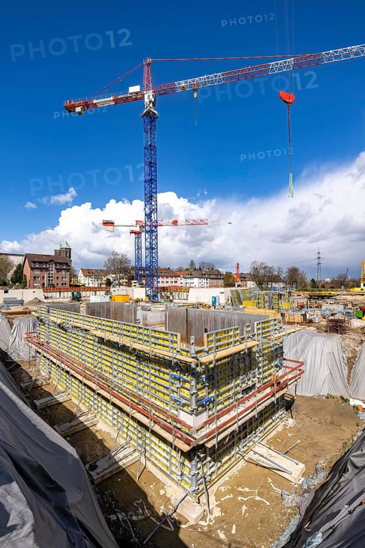 Construction site of a new residential neighbourhood, foundation of a multi-storey residential building, Essen, North Rhine-Westphalia, Germany, Europe