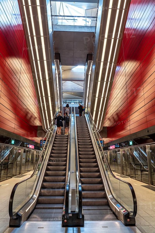 The metro, underground, light rail, in Copenhagen, 4 lines have been crossing the city since 2002, modern, driverless, automatic trains run every 2 minutes, platform screen doors, Denmark, Europe