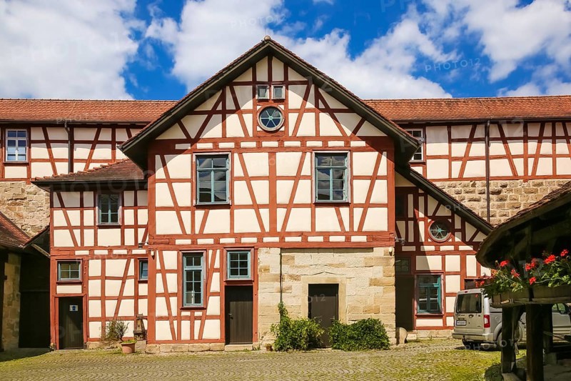 Reichenberg Castle, Staufer castle complex, hilltop castle, historic building, built between 1230 and 1231 by Margrave Hermann V of Baden, half-timbered, Oppenweiler, Rems-Murr district, Baden-Württemberg, Germany, Europe