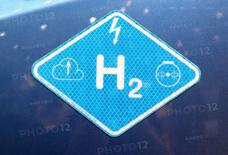 H2 hydrogen fuel cell logo on a Volvo truck at the IAA Transportation trade fair, Hanover, 18/09/2024, Hanover, Lower Saxony, Germany, Europe