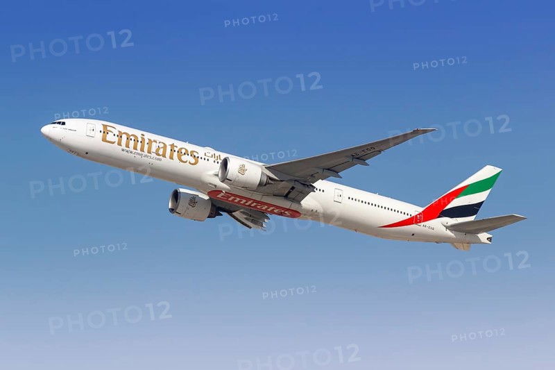 An Emirates Boeing 777-300ER aircraft with registration number A6-EGQ at the airport in Dubai, United Arab Emirates, Asia