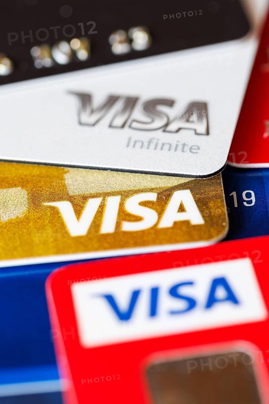 Credit cards from VISA to pay as background in Stuttgart, Germany, Europe