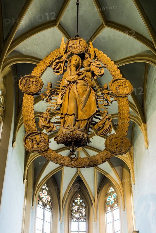Floating Madonna in the Rosary, by Tilman Riemenschneider, pilgrimage church Maria im Weingarten, Volkach, Mainfranken, Lower Franconia, Franconia, Bavaria, Germany, Europe