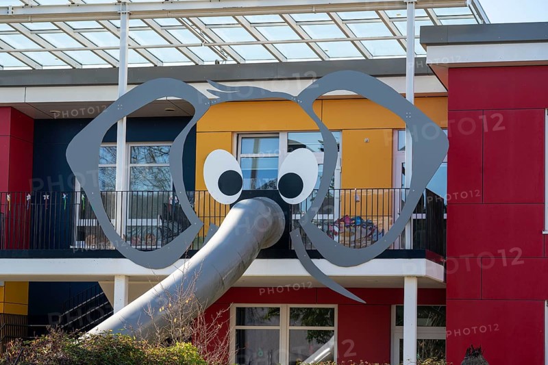Elephant trunk slide at a day care centre in Essen, North Rhine-Westphalia, Germany, Europe