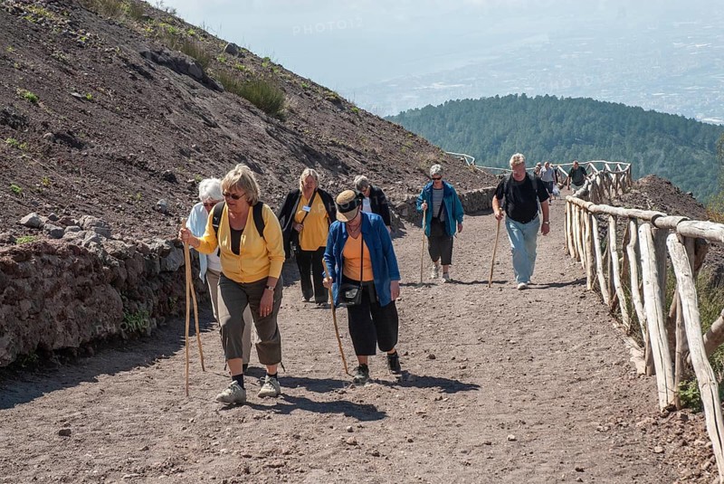Tourists walking on a path to Vesuvius, near Naples, Parco Nazionale del Vesuvio, Campania, Italy, Europe