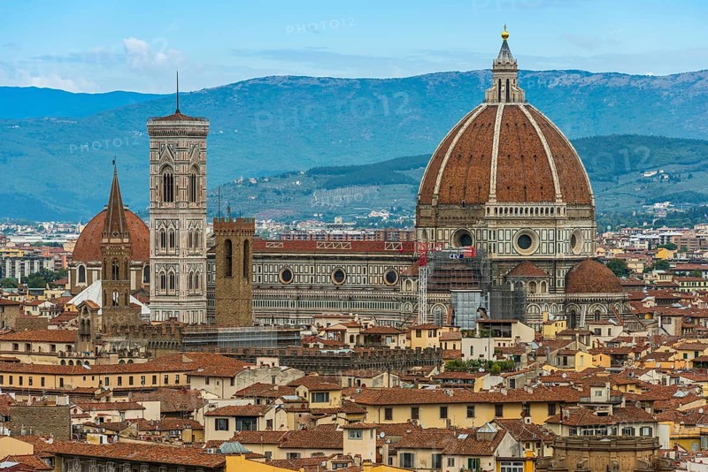 City view from Piazza Michelangelo to Cathedral Santa Marie del Fiore, Duomo, Dome, City view, Travel, Tourism, Florence, Italy, Europe