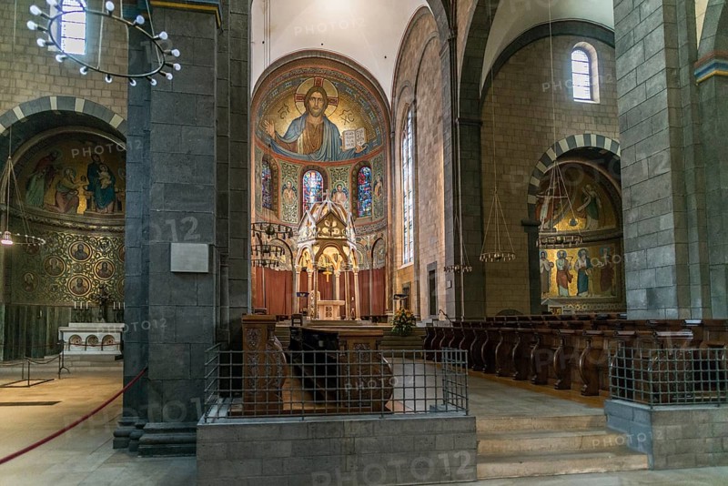 Interior view, Romanesque monastery church, Benedictine Abbey Maria Laach, Eifel, Rhineland-Palatinate, Germany, Europe
