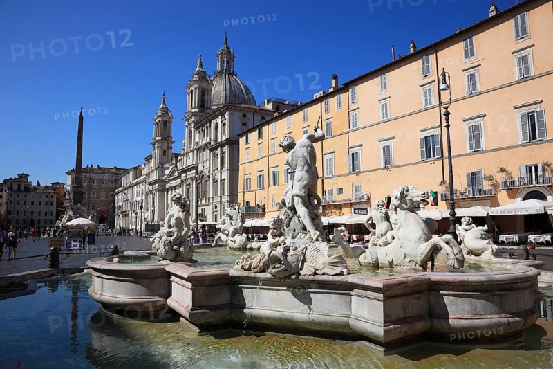 Fountain of Neptune, Fontana del Nettuno, Church of Sant'Agnese in Agone, Piazza Navona, Parione neighbourhood, Rome, Italy, Europe