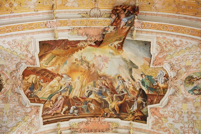 Fresco cycle, ceiling frescoes, interior of the Cistercian abbey church Fürstenfeld in Fürstenfeldbruck, Upper Bavaria, Bavaria, Germany, Europe