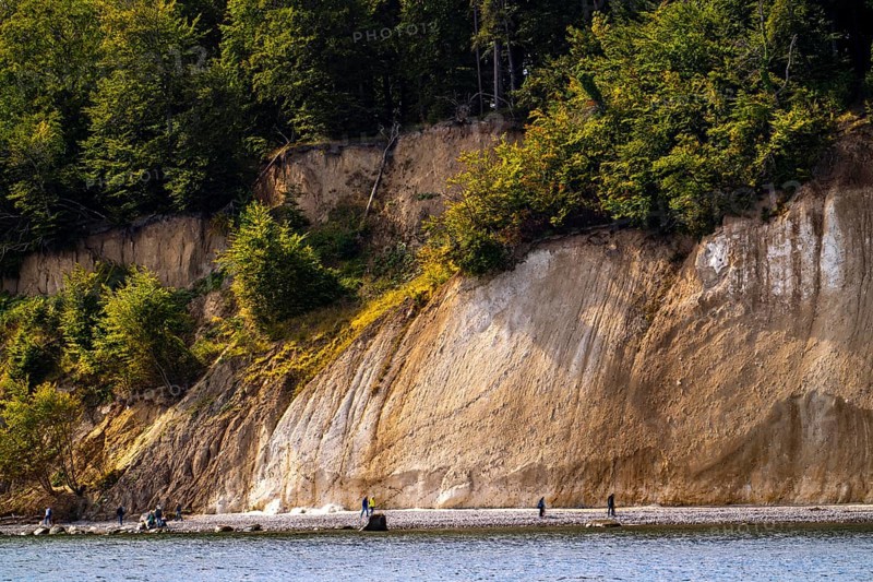 The chalk cliffs of Rügen, cliffs of the Stubbenkammer, in the Jasmund National Park, hiker on the beach, the chalk cliffs coast, between Sassnitz and Lohme, Mecklenburg-Vorpommern, Germany, Europe