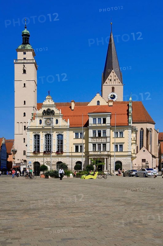 Europe, Germany, Bavaria, Ingolstadt, Town Hall, built in 1882, Church of St Moritz, Ingolstadt, Bavaria, Germany, Europe