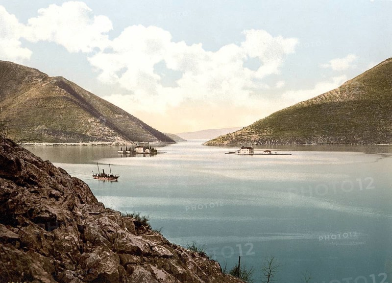 Perasto, now Perast, Two Islands, Dalmatia, Croatia, Austro-Hungary, digitally restored reproduction from a 19th century original, record date not stated, now Perast, Two Islands, Dalmatia, Croatia, Austro-Hungary, digitally restored reproduction from a 19th century original, record date not stated, Europe