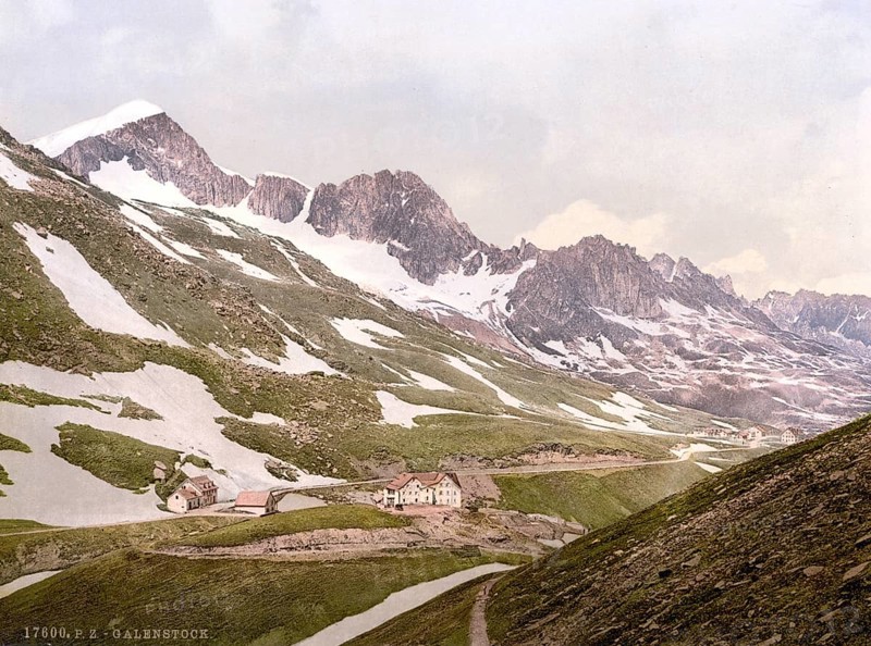 Furka Pass, Galenstock, general view, Bernese Oberland, Switzerland, Historic, digitally restored reproduction from a 19th century original, Record date not stated, Furka Pass, general view, Bernese Oberland, Switzerland, Historic, digitally restored reproduction from a 19th century original, Record date not stated, Europe