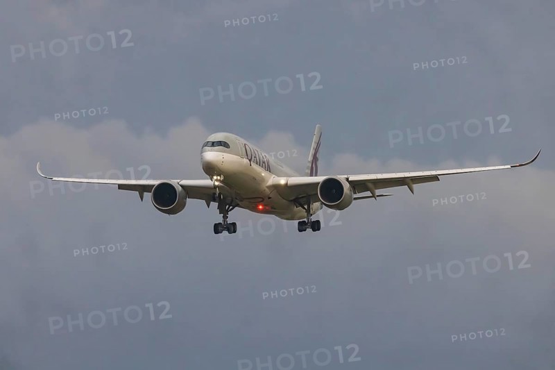 Aircraft approaching Zurich Airport. Registration: A7-ALP, Airbus A350-941, Qatar Airways. Zurich, Switzerland, Europe