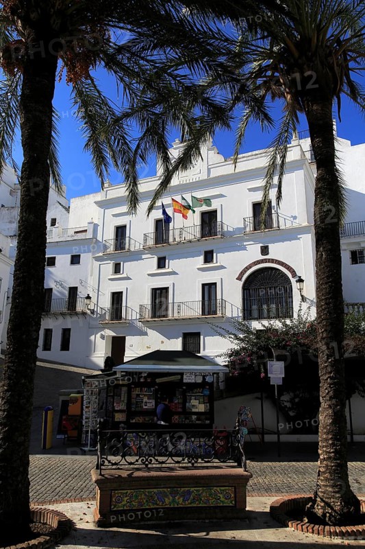 Ayuntamiento town hall in traditional whitewashed buildings in Vejer de la Frontera, Cadiz Province, Spain, Europe