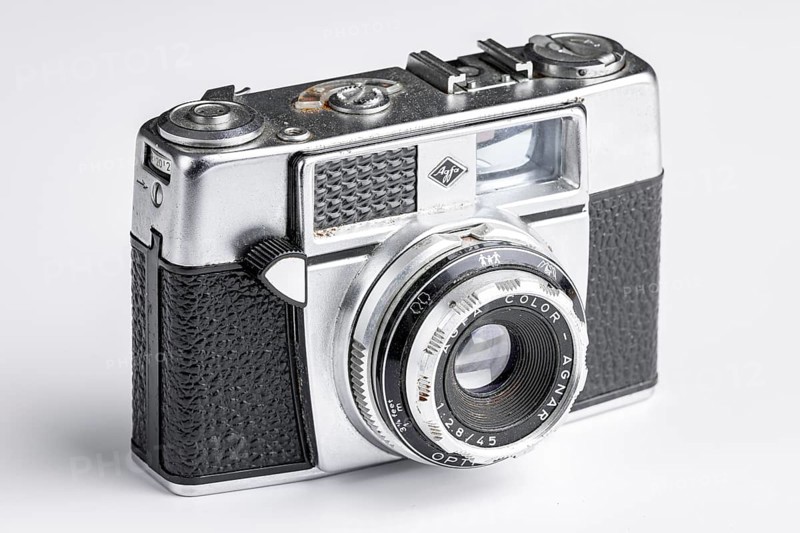 An old Agfa camera on a white background