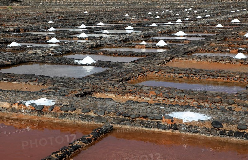 Evaporation of sea water in salt pans, Museo de la Sal, Salt museum, Las Salinas del Carmen, Fuerteventura, Canary Islands, Spain, Europe