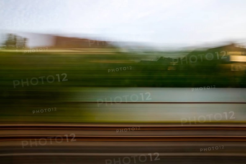 Long exposure from a moving train, Bad Pyrmont, Lower Saxony, Germany, Europe