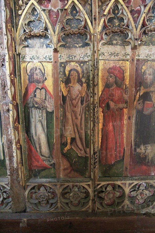 The Transfiguration of Christ, medieval rood screen paintings, St Andrew church, Westhall, Suffolk, England, UK