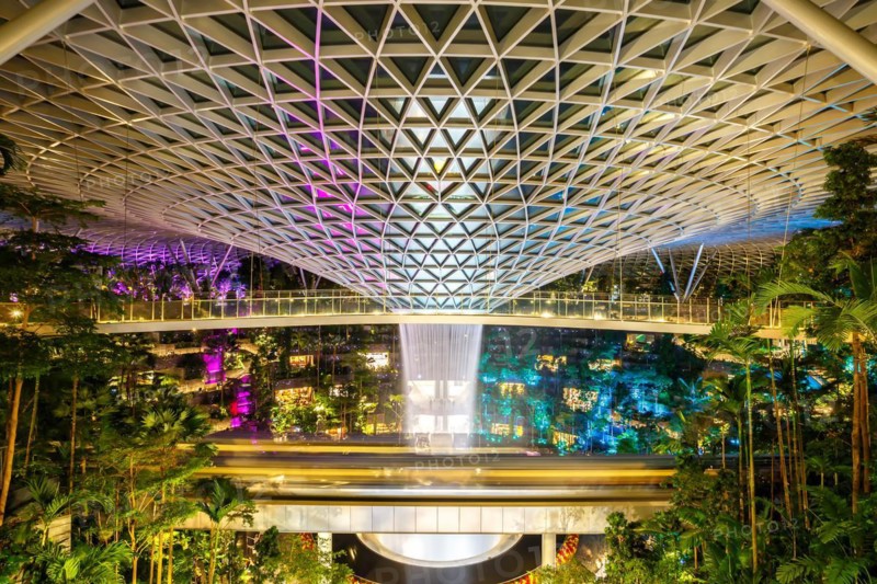 Waterfall in the Jewel Changi Airport shopping centre at Changi Airport, Singapore, Asia