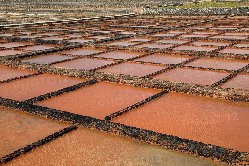 Evaporation of sea water in salt pans, Museo de la Sal, Salt museum, Las Salinas del Carmen, Fuerteventura, Canary Islands, Spain, Europe