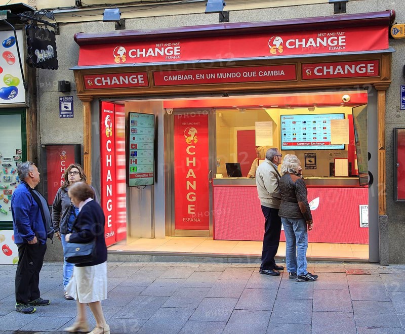 Bureau de Change money exchange Best and Fast shop in Madrid city centre, Spain, Europe