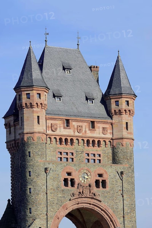Bridge tower of the Nibelungen Bridge, Worms, Rhineland-Palatinate, Germany, Europe