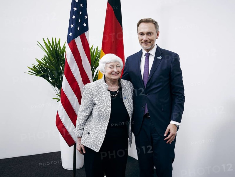 Christian Lindner (FDP), Federal Minister of Finance, meets Janet Yellen, Secretary of the Treasury of the United States of America for a discussion at the G20, G7 Finance Ministers and Central Bank Governors Meeting, in Sao Paulo, 28 February 2024. Photographed on behalf of the Federal Ministry of Finance (BMF)