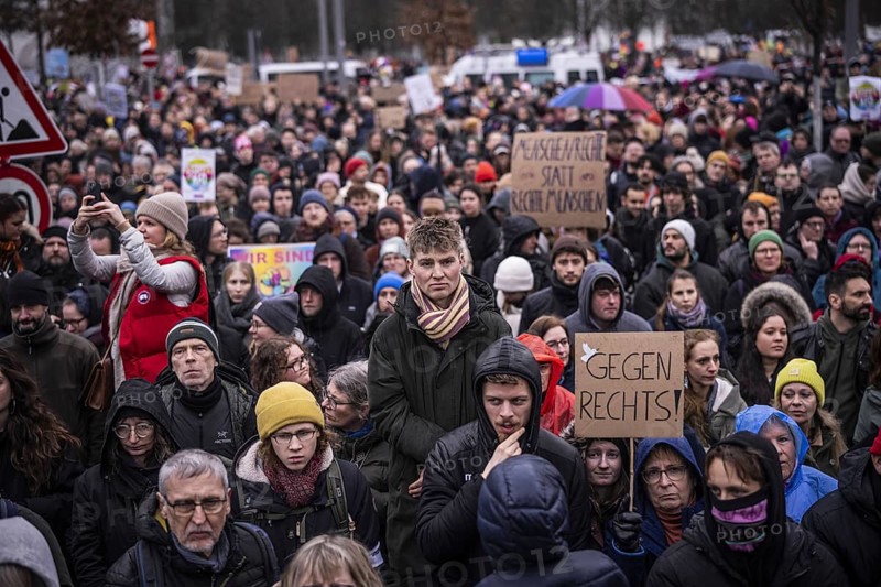 150, 000 people gather around the Bundestag in Berlin to build a human wall against the shift to the right in society. We are the firewall chanted demonstrators from a wide range of social groups. Recordings on 03.02.2024 in Berlin