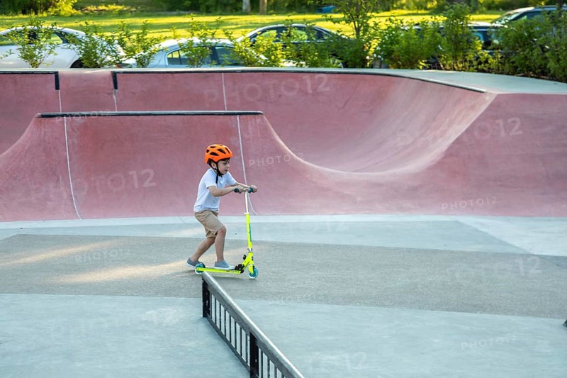 Detroit, Michigan, The opening of the new Shepherd art gallery, a project of the Library Street Collective. The surrounding grounds include a sculpture garden and a Tony Hawk skatepark, where a boy was riding his scooter