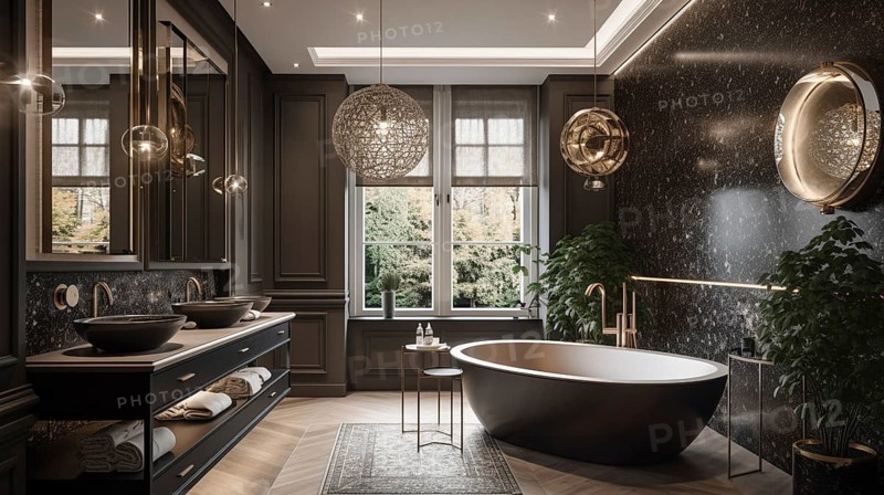 Luxurious custom bathroom upgrade interior, generative AI, AI generated