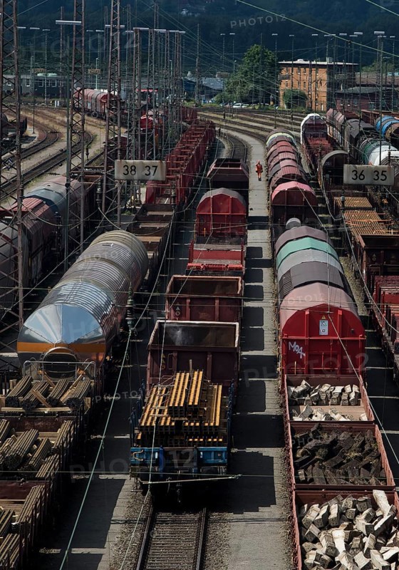 Train formation yard in the Vorhalle district, marshalling yard, goods trains, Hagen, Ruhr area, North Rhine-Westphalia, Germany, Europe