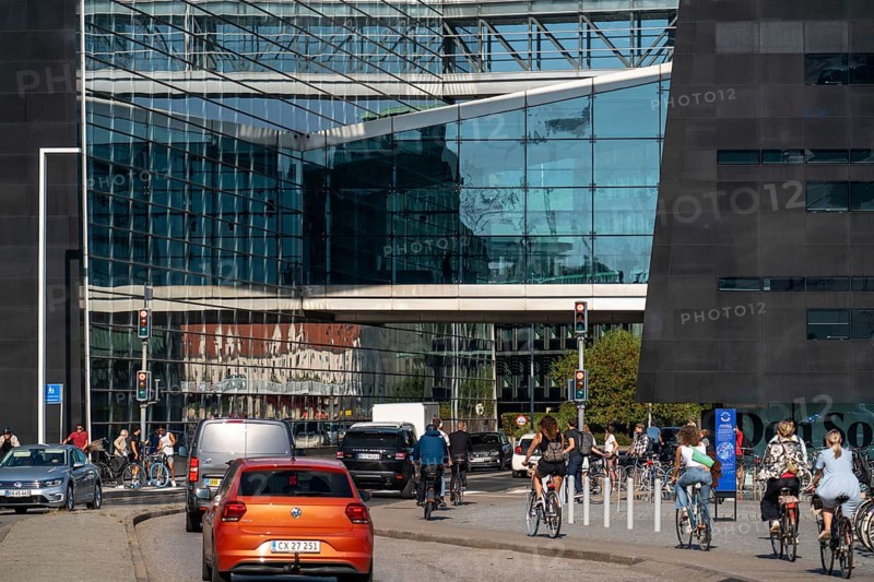 The Danish Royal Library, new building, the so-called Black Diamond, at the harbour, connecting bridges to the old building, Holmen, Copenhagen, Denmark, Europe