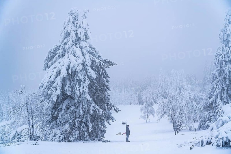 Winter in Sauerland, Hochsauerlandkreis, at Kahler Asten, near Winterberg, few tourists, visitors, during the lockdown in January 2021, North Rhine-Westphalia, Germany, Europe