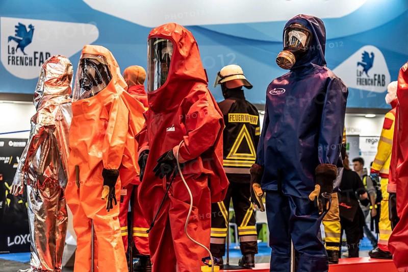 Interschutz 2022 trade fair in Hanover, the world's largest trade fair for fire, rescue and disaster control technology, equipment, over 1300 exhibitors from 50 countries, personal protective equipment, chemical protective suits