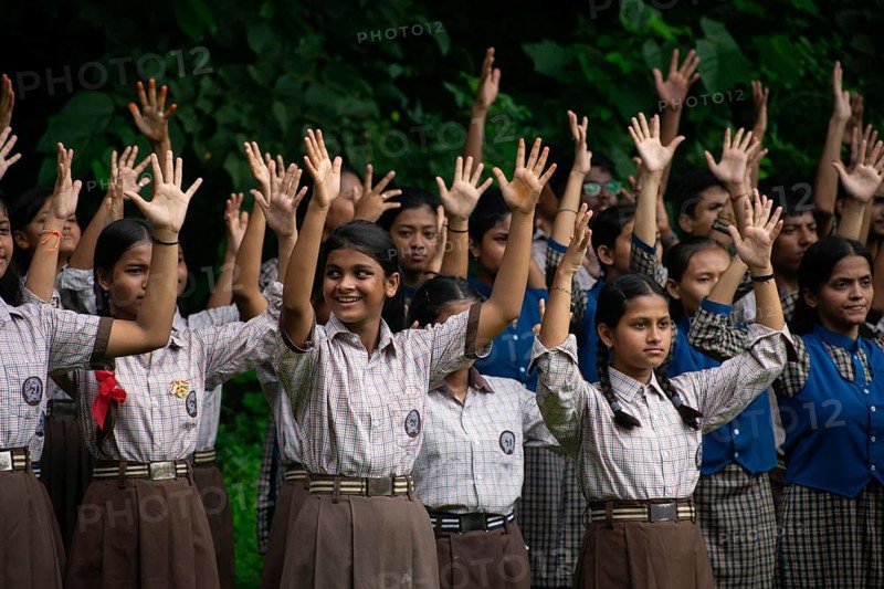 Students of Govt. Deaf And Dumb School sings patriotic song in sign language, as they participate in the celebration of Indian Independence Day, in Guwahati, Assam, India on 15 August 2023. Since 1947, Independence Day has been celebrated in India on 15 August
