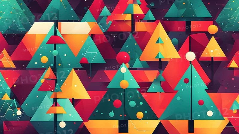 Abstract Christmas tree illustration with vibrant colors and geometric shapes, AI generated