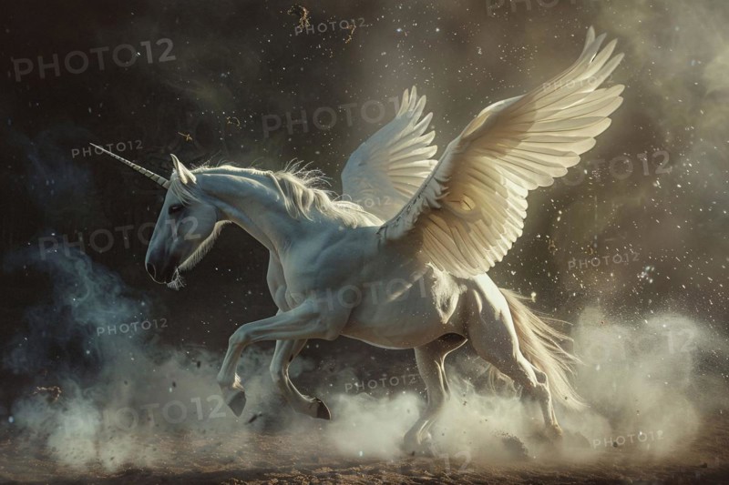 Beautiful running Pegasus with unicorn horn. KI generiert, generiert, AI generated