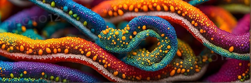 Nano material inspired by gecko feet with intricate patterns and vibrant colors representing adhesive properties, AI generated