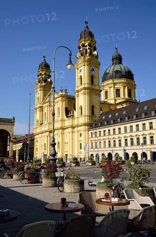 Europe, Germany, Bavaria, Munich, Odeonsplatz, Theatine Church, St Cajetan, founder of the Theatine Order, built 1663 to 1768, Baroque, Cafetian tables, Europe