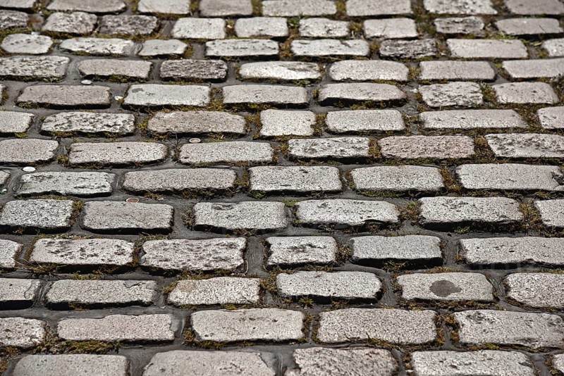 Europe, Germany, Hanseatic City of Hamburg, Elbe, Historic road paving, Granite stones, Road paving for flooded area, Europe