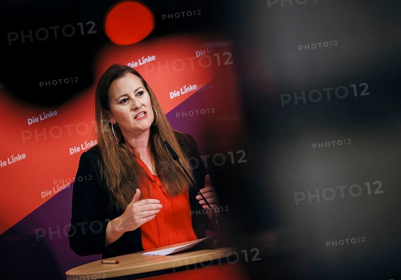 Janine Wissler, Chairwoman of the Left Party, recorded at a press conference in Berlin, 19 August 2024