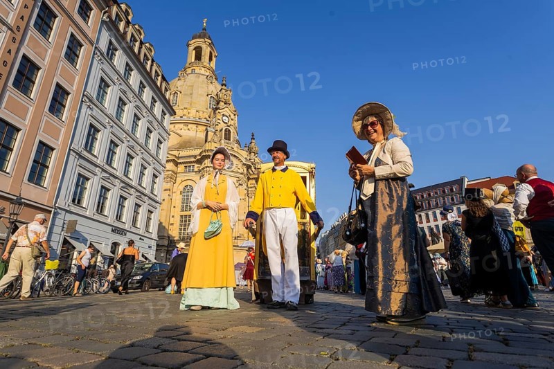 Dresden celebrated the 250th birthday of Caspar David Friedrich with a birthday party and a big city bet between Greifswald and Dresden, The Romantic's Duell. In Dresden 2033 people appeared in disguise and in Greifswald 2241, so Greifswald won the bet, city bet on the Neumarkt, Düll der Romantiker, Dresden, Saxony, Germany, Europe