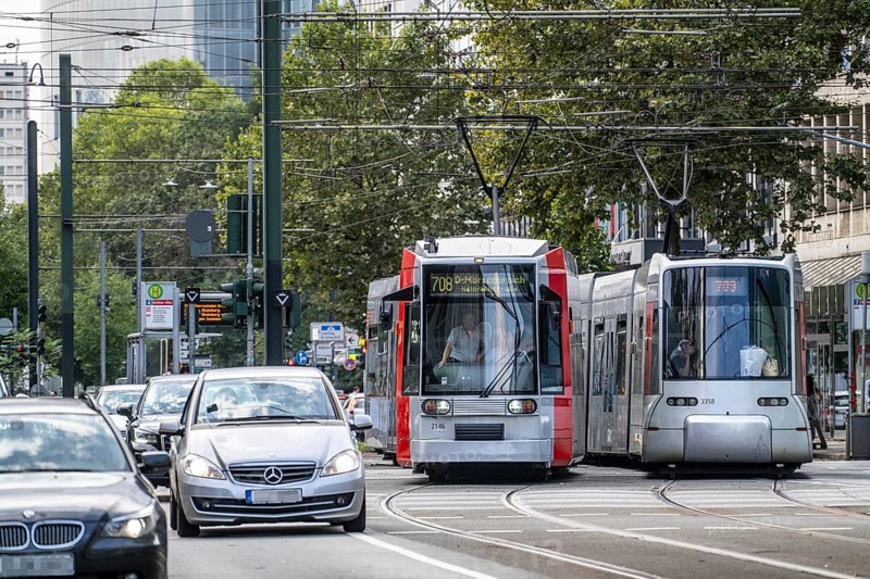 Local transport, Rheinbahn trams, on Graf-Adolf-Straße, North Rhine-Westphalia, Germany, Europe