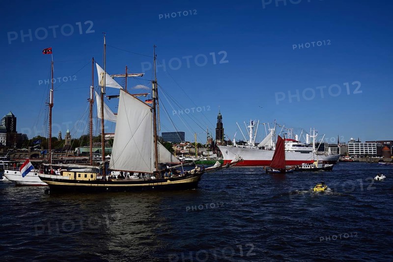 Europe, Germany, Hamburg, harbour, Cap San Diego, museum ship, cargo ship, tower of the Michel, Hamburg, Federal Republic of Germany, Europe