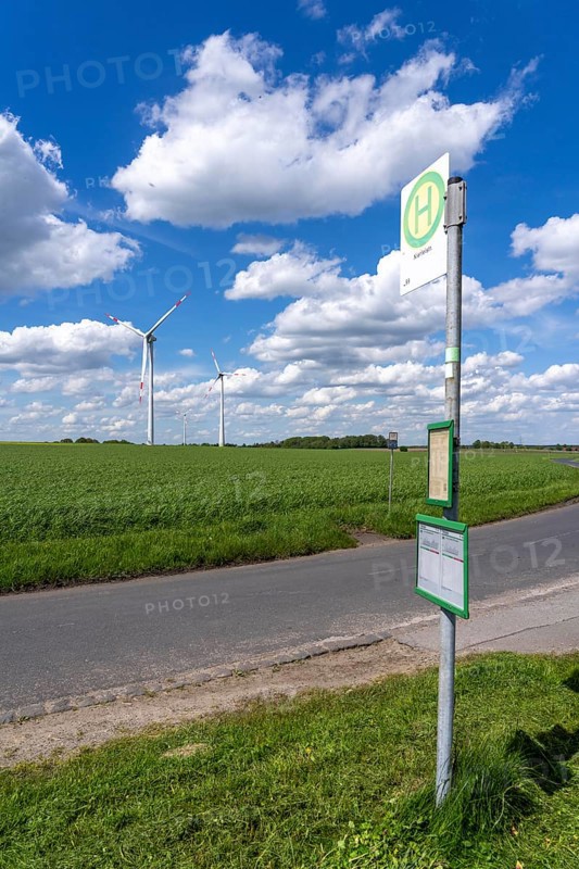 Local transport in the countryside, line 299, 4 stops on weekdays, bus stop Nierleistraße, Dorsten, North Rhine-Westphalia, Germany, Europe