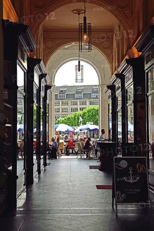 Germany, Hamburg, City, Alster Arcades, Mellin Passage, Hamburg's oldest passage, view to the Alsterfleet, Europe