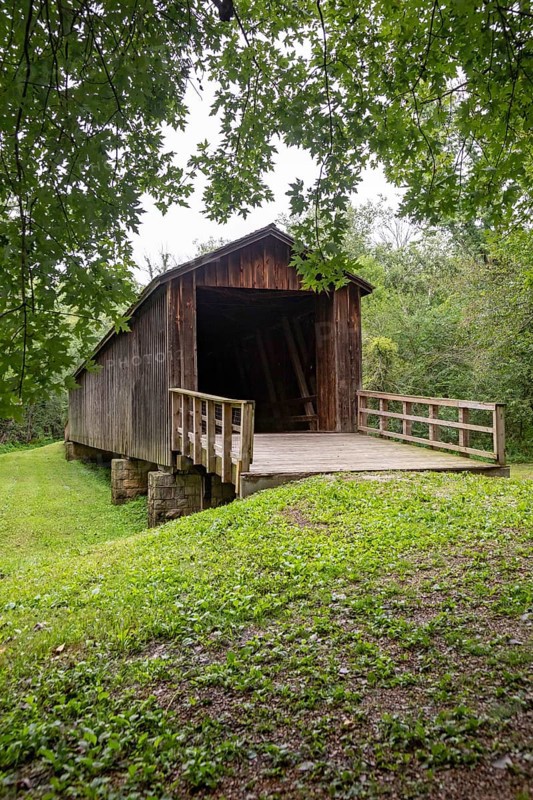 Meadville, Missouri - The Locust Creek Covered Bridge, a state historic site. The bridge was built in 1868. It carried vehicles on Missouri Route 8, a main east-west road, in the early 20th century. The channel of Linn Creek moved after 1945.