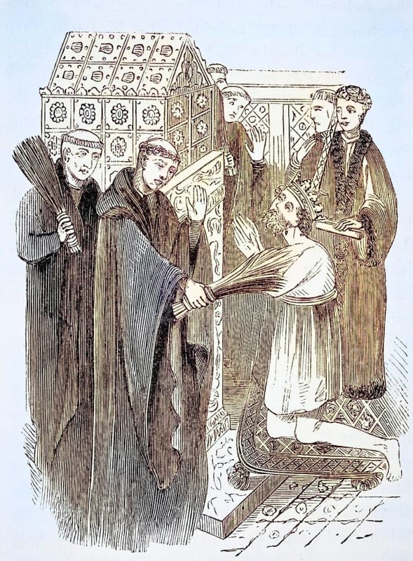 Henry II's penance at Thomas Becket's shrine From The National and Domestic History of England by William Aubrey, London c. 1890, Historical, digitally restored reproduction from a 19th century original, Record date not stated
